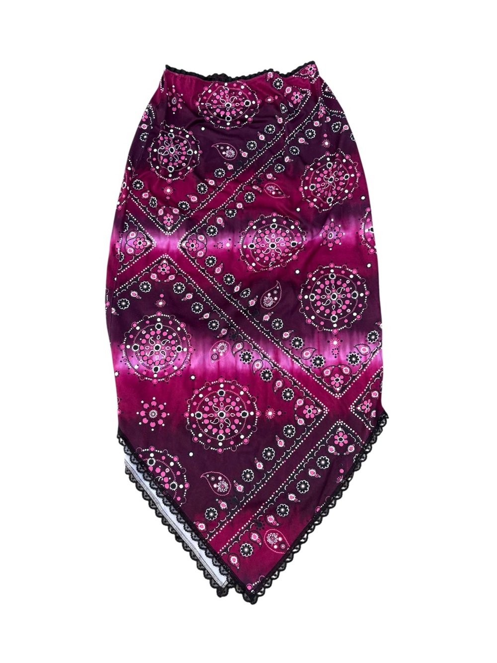 Y2K Fuchsia Bandana Print Asymmetrical Midi Skirt